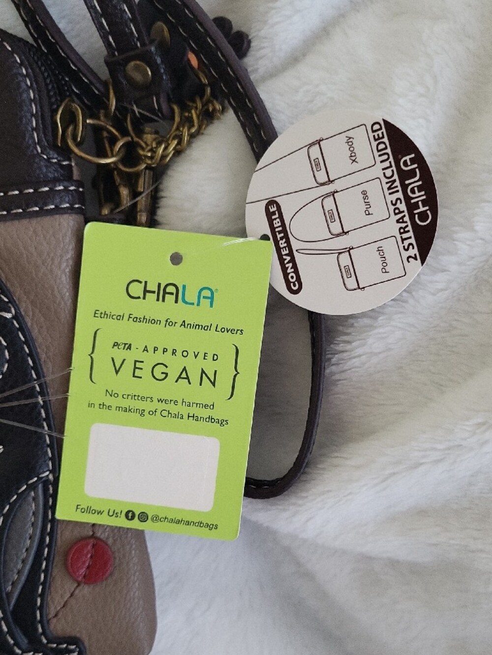 Chala Taupe Crossbody Phone Bag with Black Cat Appliqué NWT - Picture 4 of 6